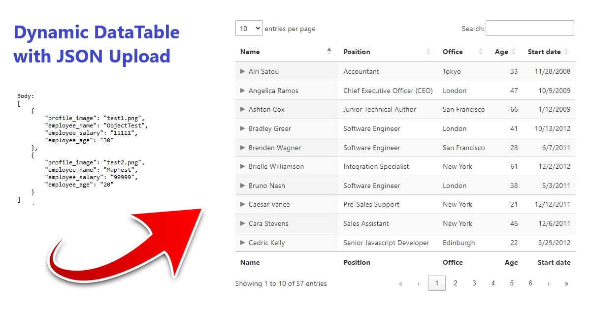 Dynamic DataTable with JSON Upload